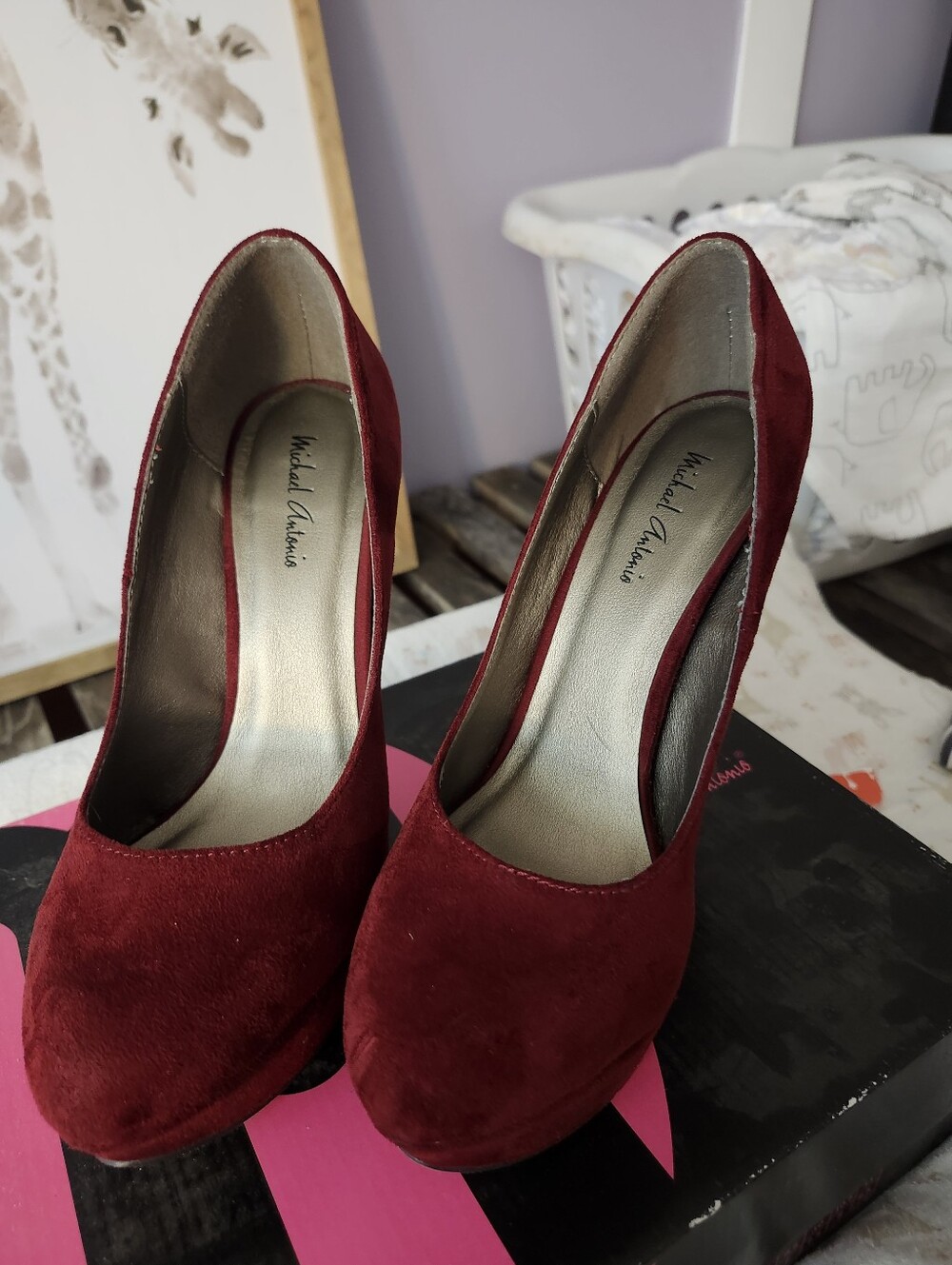 Michael Antonio Burgundy Suede Pointed-Toe Pumps